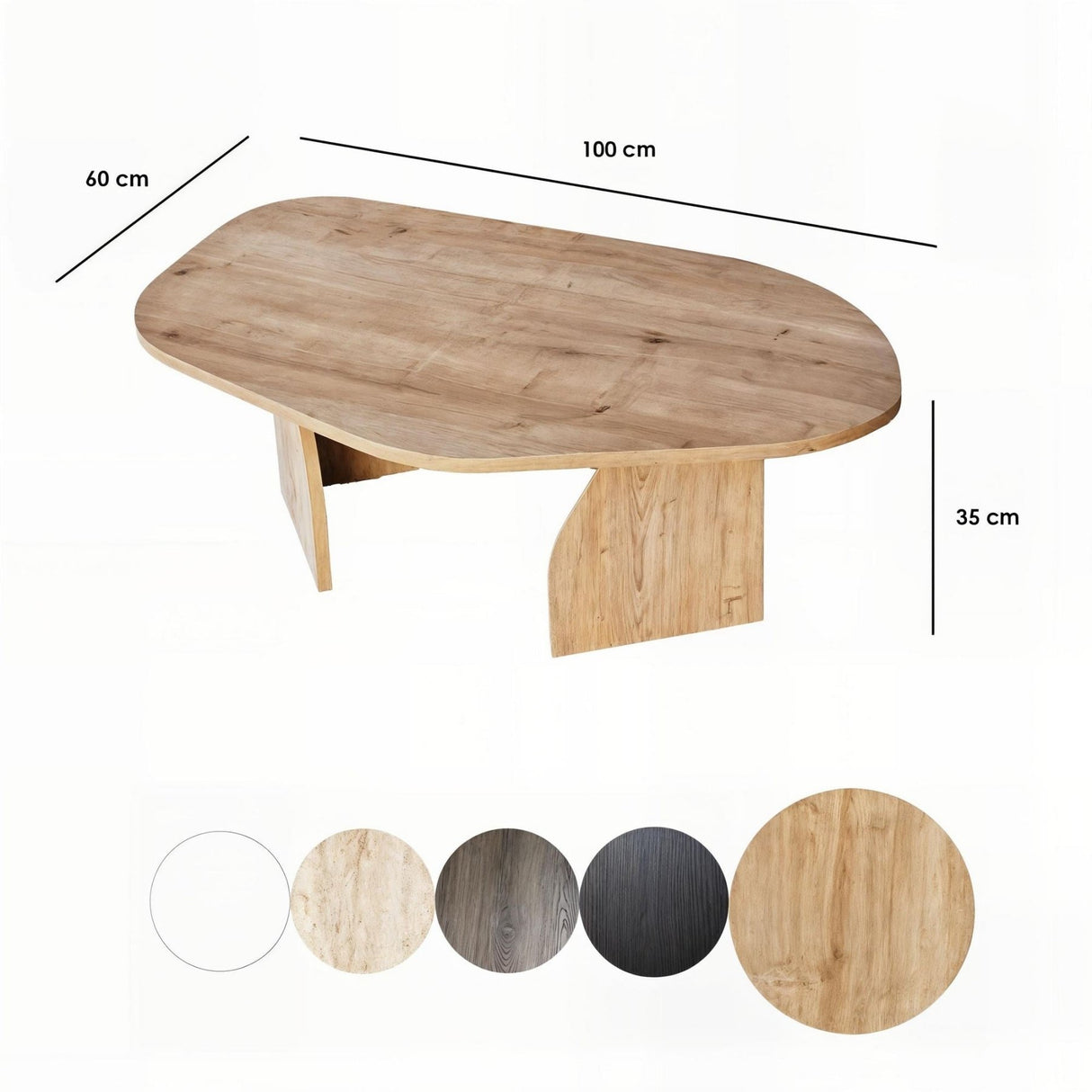 Rock coffee table in sapphire oak look oval. Melamine-faced wood composite