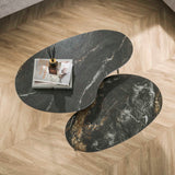 Niora Oval Shaped Coffee Table Set of 2 Ceramic Fossil Black 