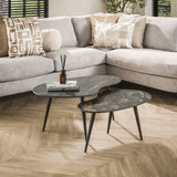 Niora Oval Shaped Coffee Table Set of 2 Ceramic Fossil Black 