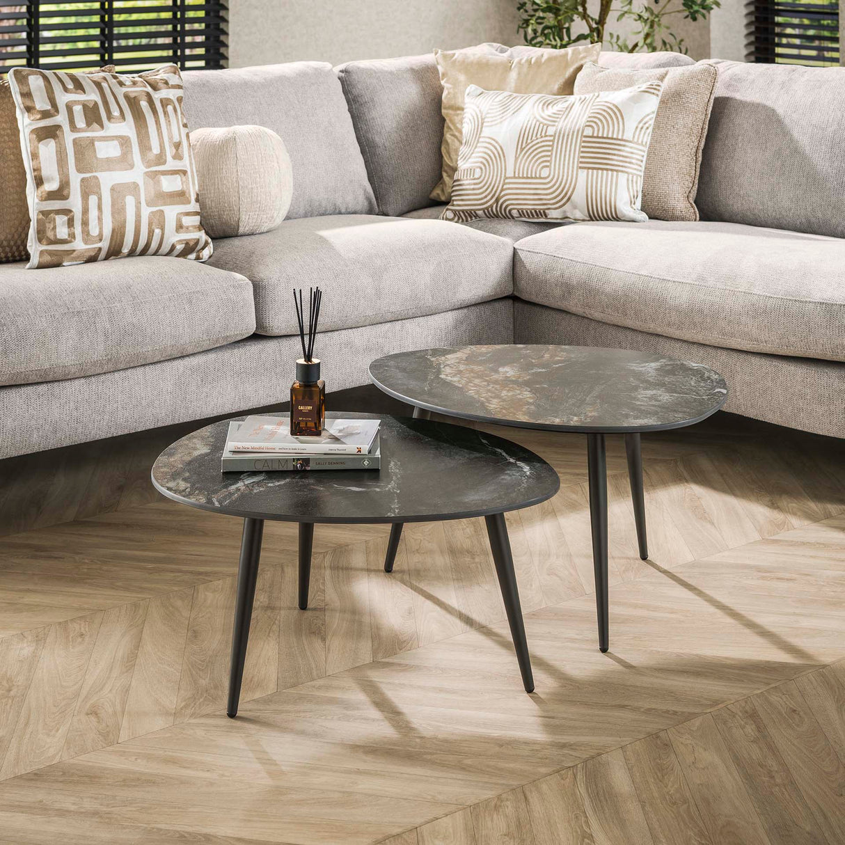 Niora Organic Coffee Table Set of 2 Ceramic Fossil Black 