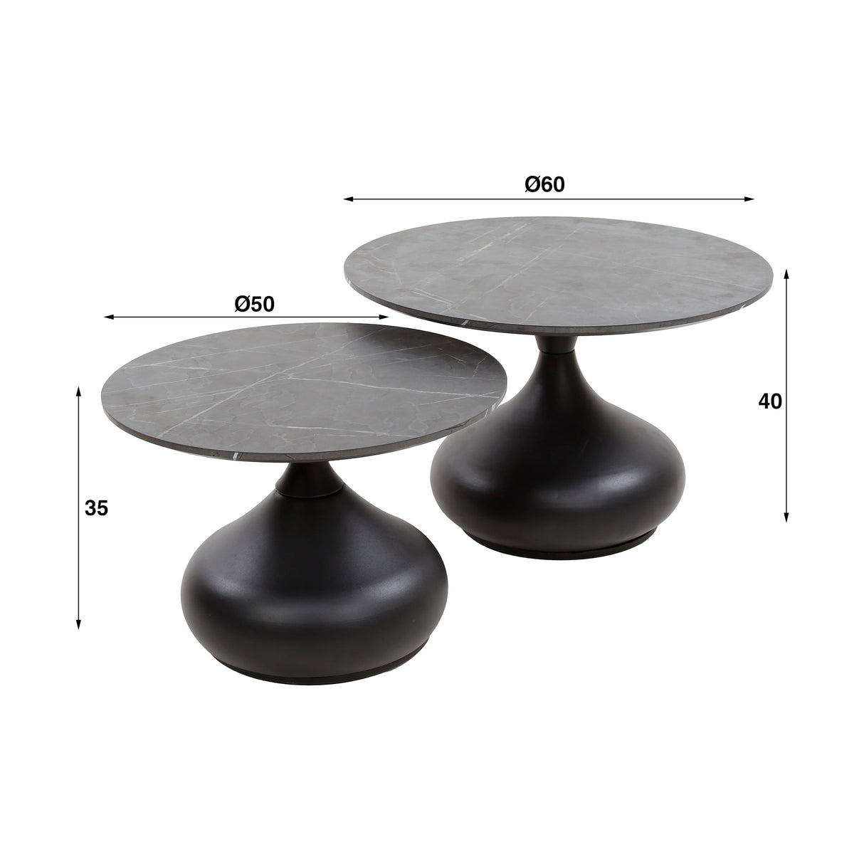Drop Coffee Table Set of 2 3D Melamine Graphite Ø60-Ø50 