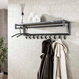 Coat rack Kimi 10-Hook Black Ceramic - With Rod and Hat Shelf 