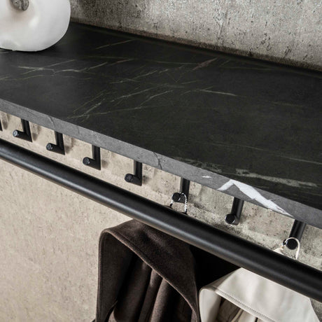 Coat rack Kimi 10-Hook Black Ceramic - With Rod and Hat Shelf 