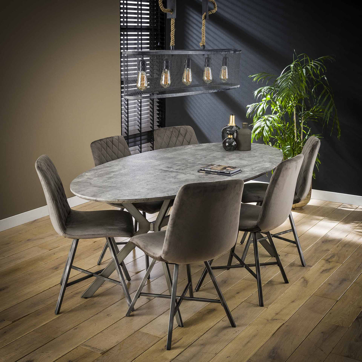 Oval Dining Table Hayden Industrial Concrete Look 200x100