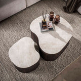 Set van 2 organische salontafels Cruz bold - keramiek Taj Mahal donkerbruin houtlook ribbel - bovenaanzicht