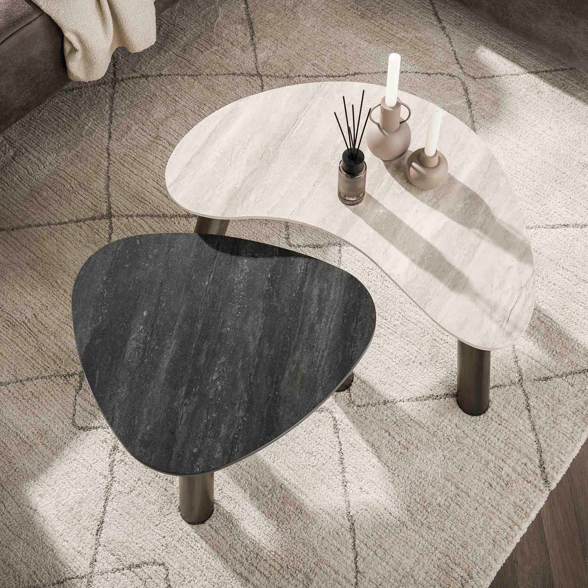 Dune coffee table set organic Ceramic travertine set of 2 