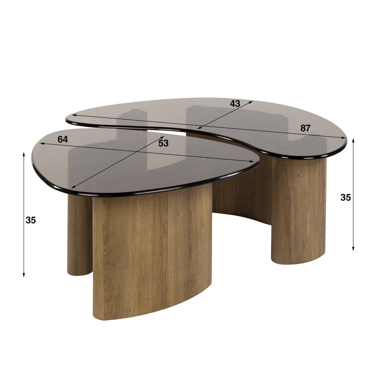 Organic coffee table set Bronze glass 2-piece 