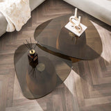 Set of 2 Marea triangular coffee tables bronze glass 91x71 cm 