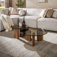 Set of 2 round coffee tables with glass top and oak-look legs