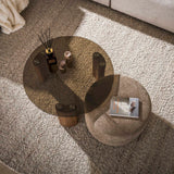 Set of 2 round coffee tables Thor brown smoked glass and sand-colored fabric
