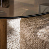 Set of 2 round coffee tables Thor brown smoked glass and sand-colored fabric