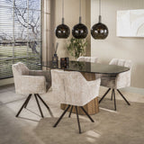 Danish oval dining table brown smoked glass oak look frame Thor 180 cm