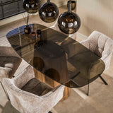 Danish oval dining table brown smoked glass oak look frame Thor 215 cm