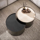 Set of 2 coffee tables Moony – metal frame & ceramic travertine look and glass