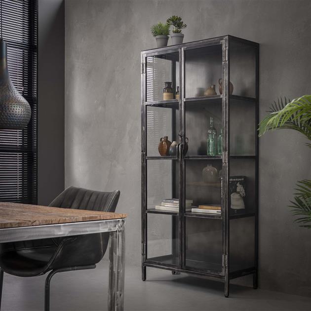 Wandkasten - Vitrinekast Elias metaal met glas - Dimehouse