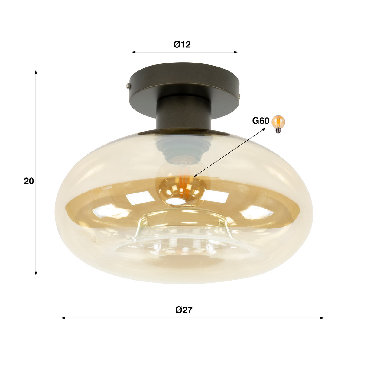 Plafondlamp Sola 1-lichts Amber glas 27 cm