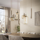 Hanglamp - Hanglamp Sera 7 - lichts beige metaal amber glas - Dimehouse