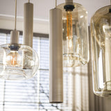 Hanglamp - Hanglamp Sera 7 - lichts beige metaal amber glas - Dimehouse