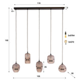 Hanging lamp 5-light brown frosted glass Arda