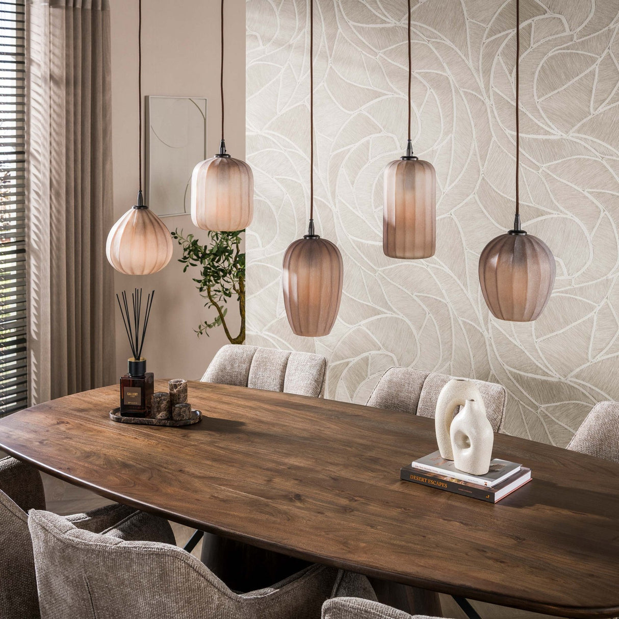 Hanging lamp 5-light brown frosted glass Arda