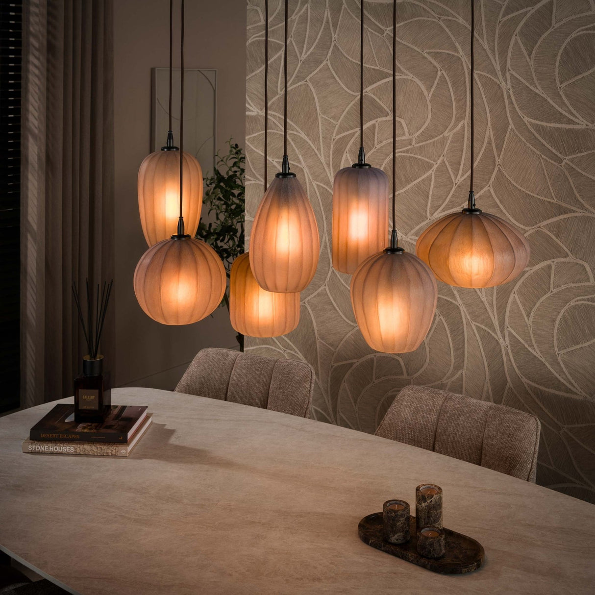 Hanging lamp 7-light brown frosted glass Arda