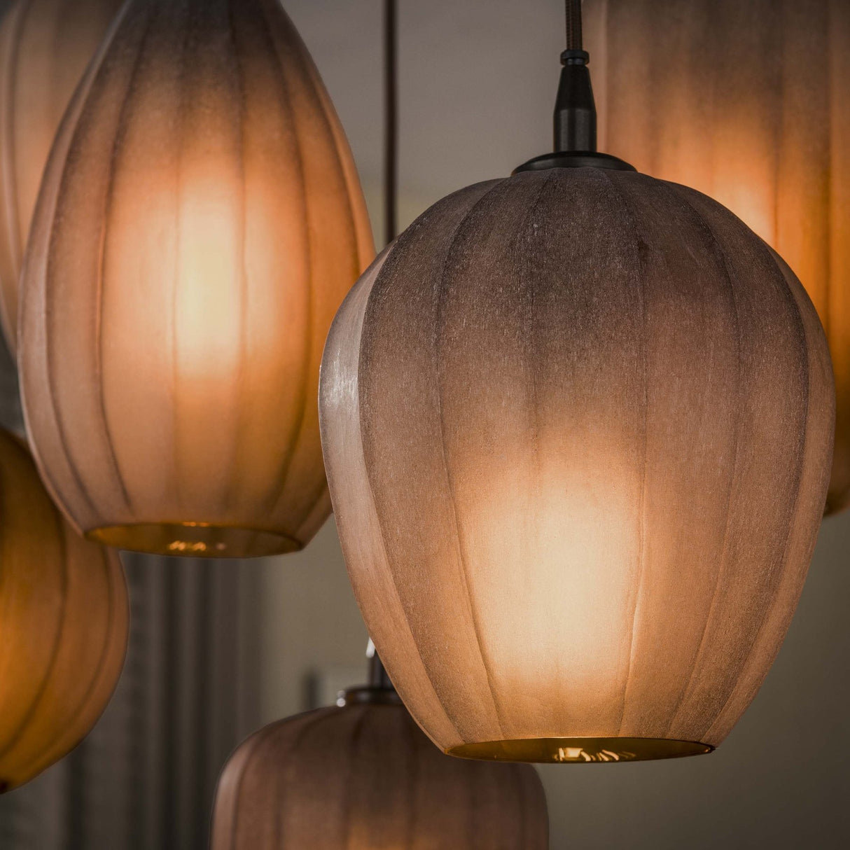 Hanging lamp 7-light brown frosted glass Arda
