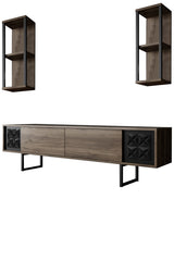 TV furniture set black line walnut black melamine 180x48x30 cm