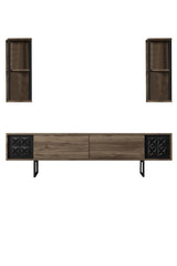TV furniture set black line walnut black melamine 180x48x30 cm