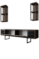 TV furniture set black line walnut black melamine 180x48x30 cm