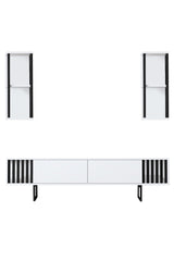 TV Meubels - TV Meubel Set Chrome Line Wit Zwart Melamine 180x48x30 cm - Dimehouse