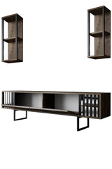 TV Meubels - TV Meubel Set Chrome Line Walnoot Zwart Melamine 180x48x30 cm - Dimehouse