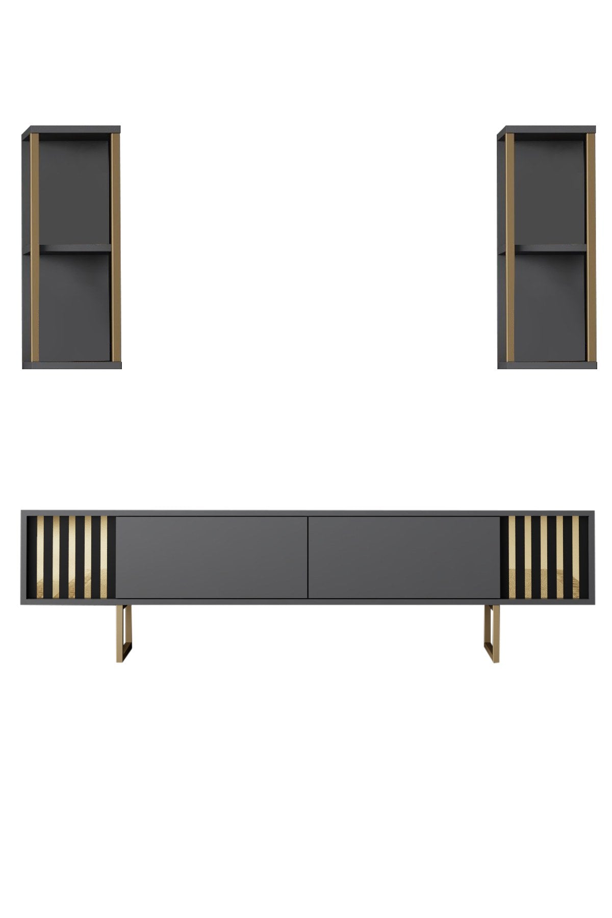 TV Meubels - TV Meubel Set Gold Line Antraciet Zwart Melamine 180x48x30 cm - Dimehouse