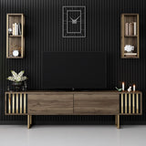 TV Meubels - TV Meubel Set Gold Line Walnoot Zwart Melamine 180x48x30 cm - Dimehouse