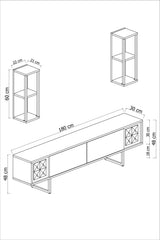 TV Meubels - TV Meubel Set Gold Line Walnoot Zwart Melamine 180x48x30 cm - Dimehouse