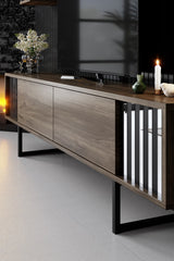 Furniture Set Walnut-Black - Chrome Line - Coffee table + TV cabinet