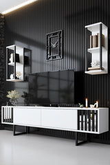 Meubelsets - Meubelset Wit - Zwart - Chrome Line - Salontafel + TV Meubel - Dimehouse