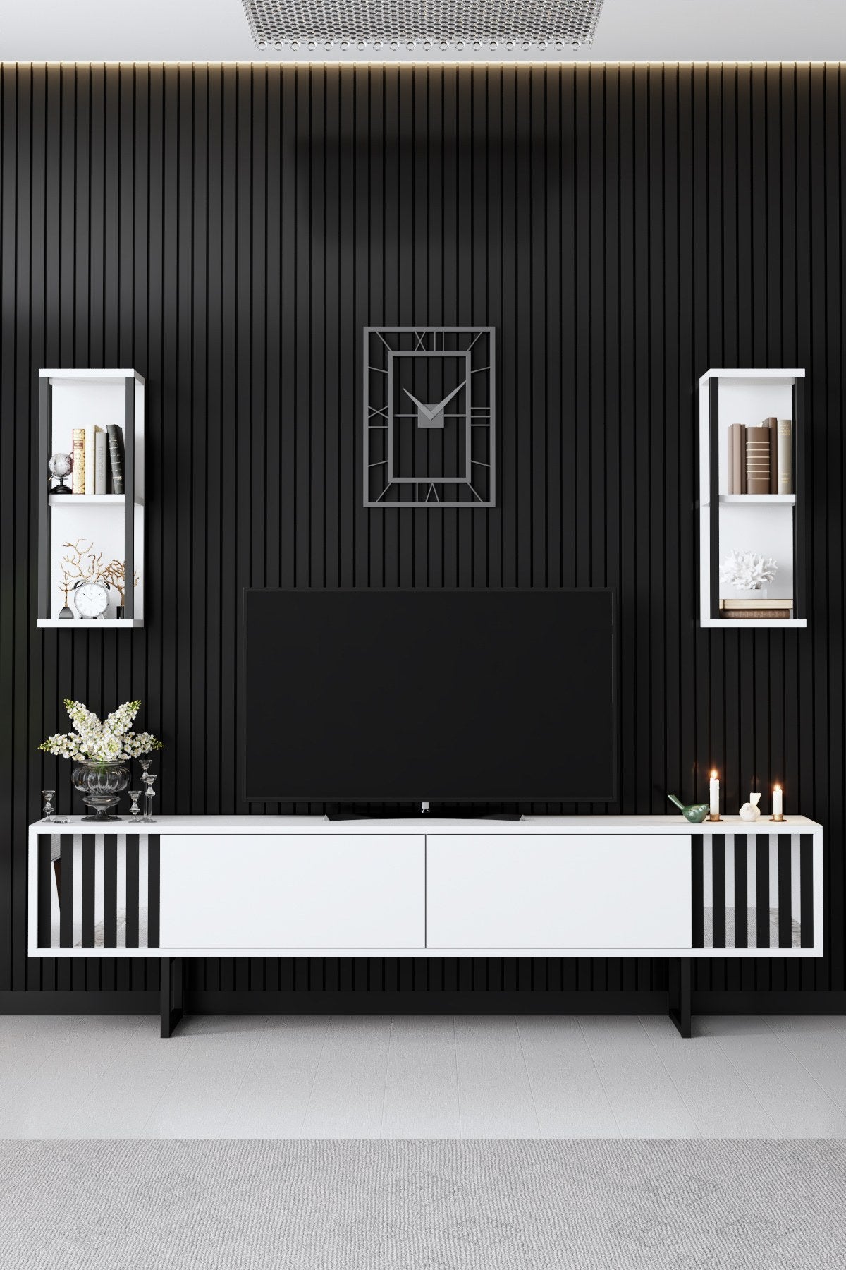 Meubelsets - Meubelset Wit - Zwart - Chrome Line - Salontafel + TV Meubel - Dimehouse