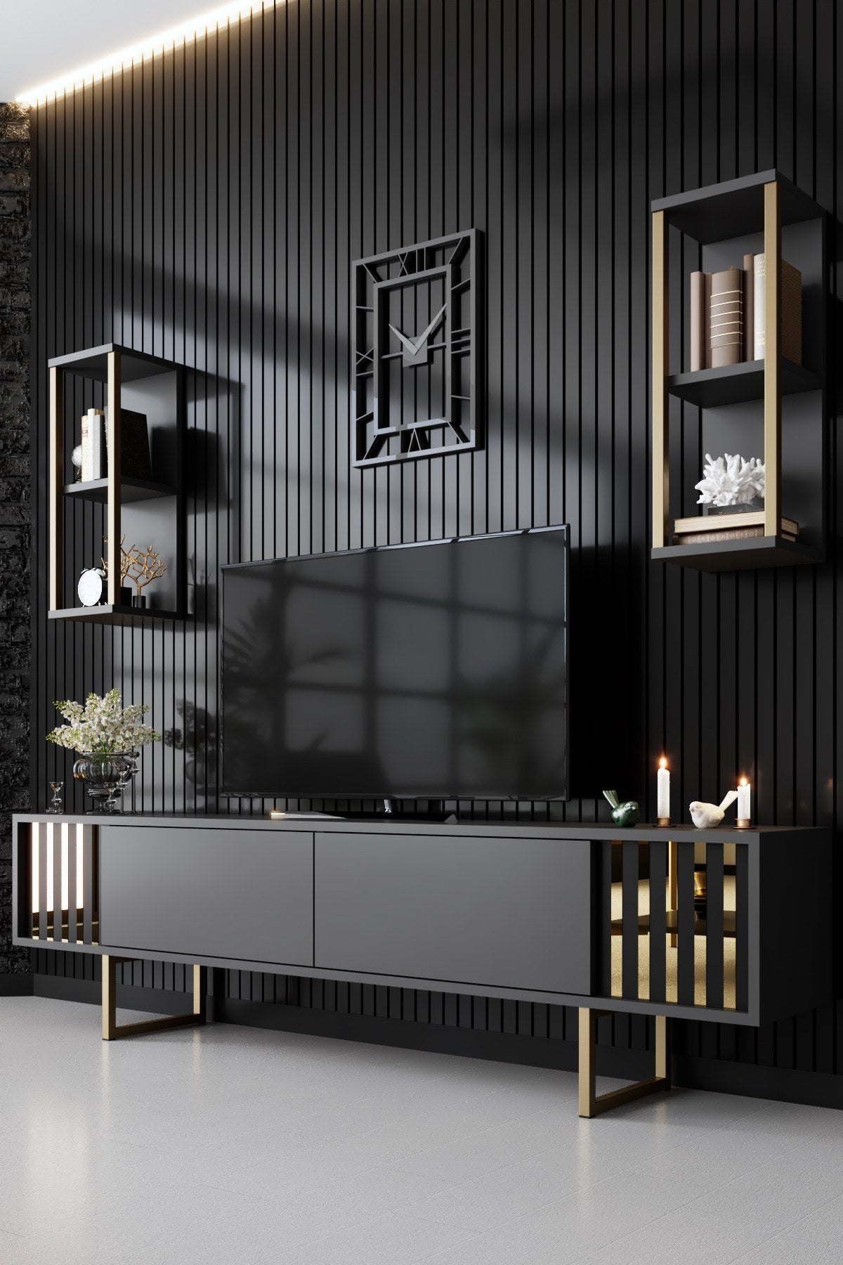 Furniture Set Anthracite-Gold - Gold Line - Coffee Table + TV Furniture