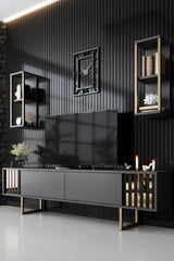 Furniture Set Anthracite-Gold - Gold Line - Coffee Table + TV Furniture