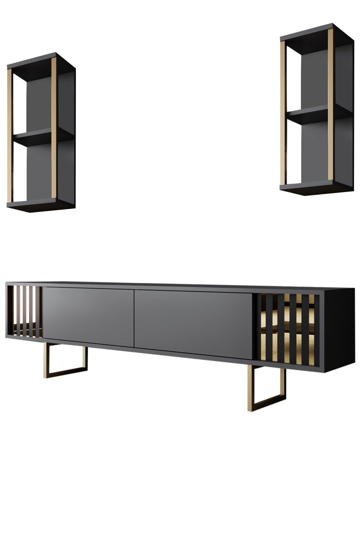 Furniture Set Anthracite-Gold - Gold Line - Coffee Table + TV Furniture