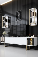 Furniture Set White-Gold - Gold Line - Coffee Table + TV Furniture