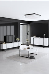 Modern Dresser White Luxury 160x80x35 - Black Frame