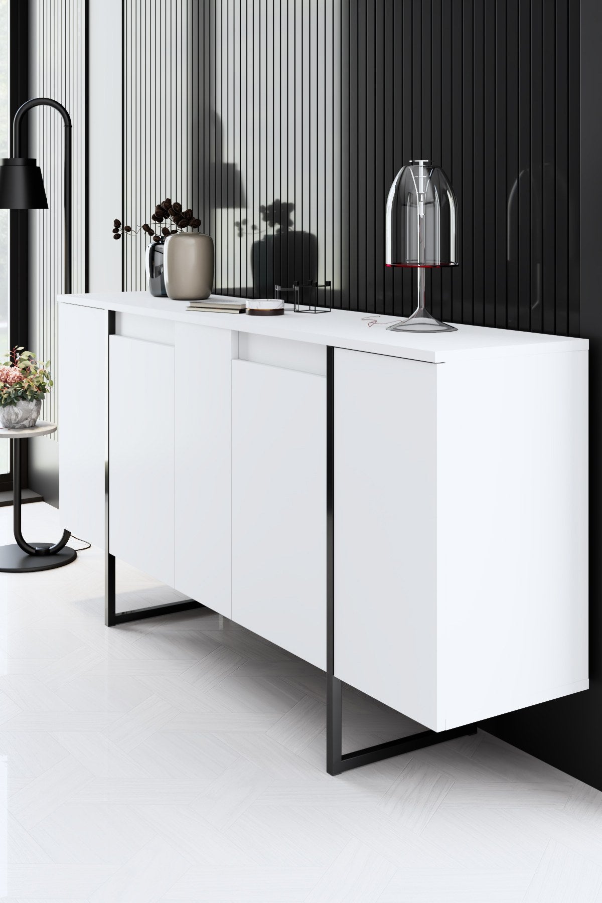 Modern Dresser White Luxury 160x80x35 - Black Frame