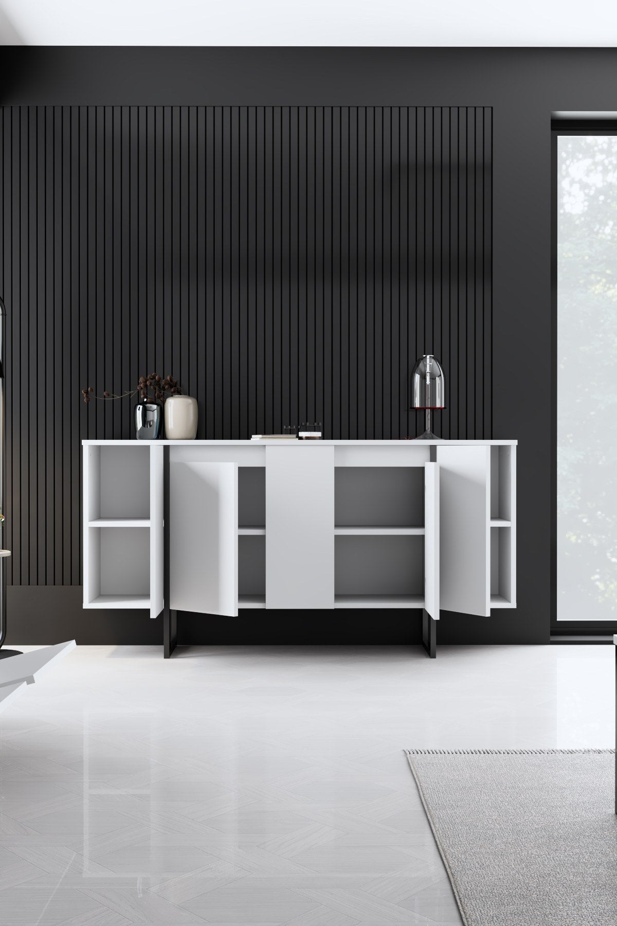Modern Dresser White Luxury 160x80x35 - Black Frame
