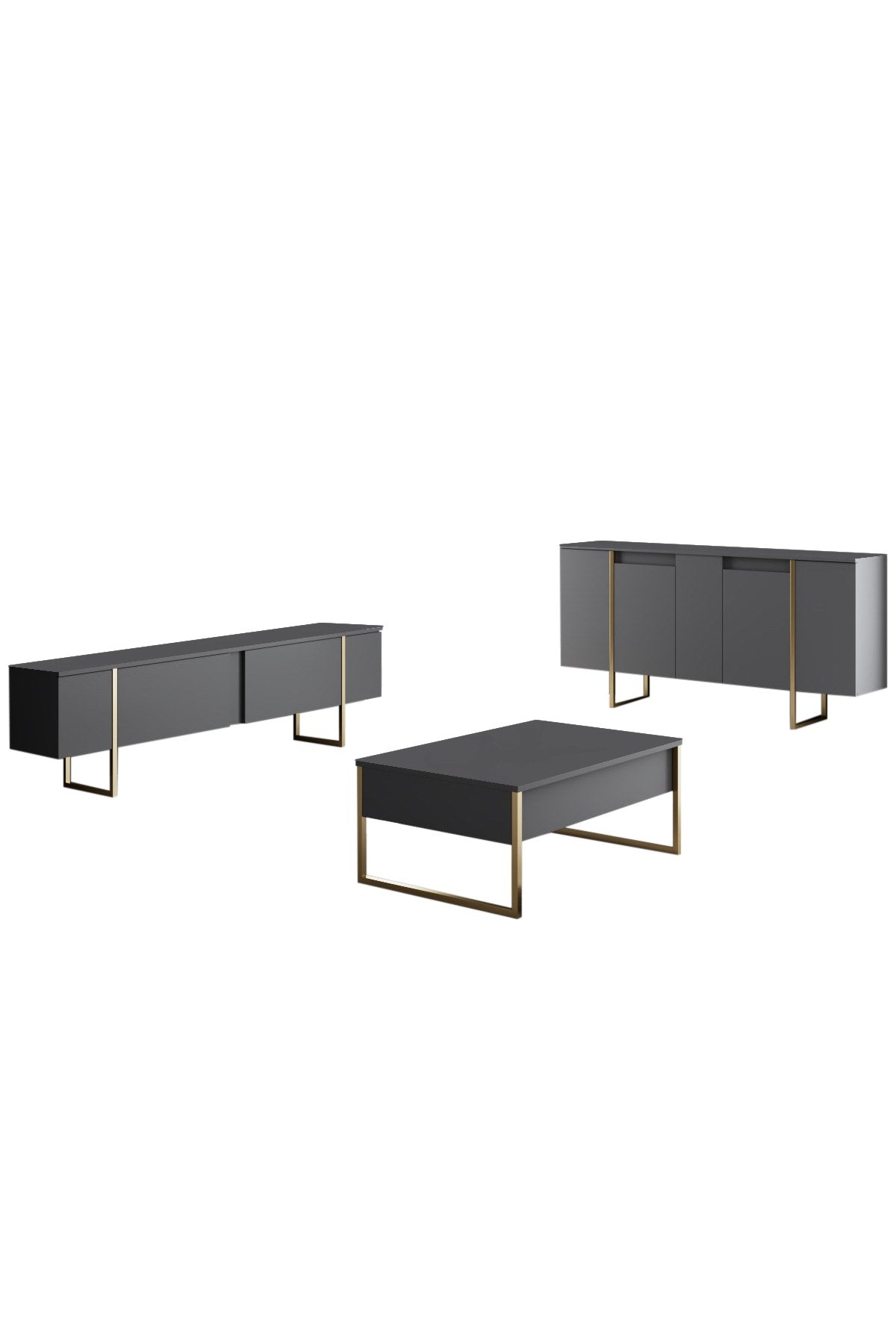Modern Sideboard Anthracite Luxury 160x80x35 - Golden Frame 
