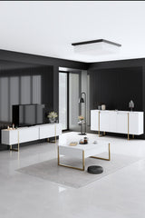 Modern Dresser White Luxury 160x80x35 - Gold Frame