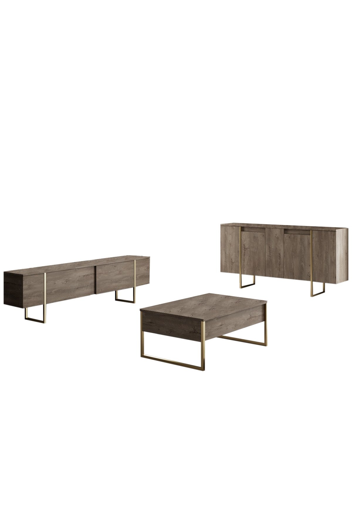 Modern sideboard Walnut Luxe 160x80x35 - Gold frame