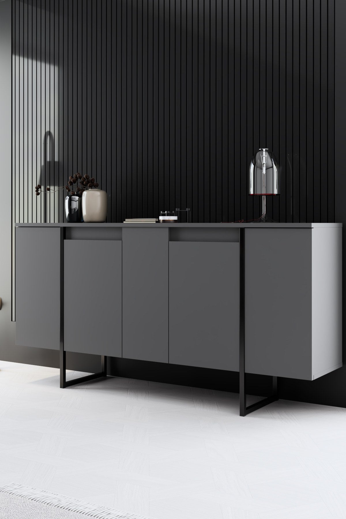 Furniture Set Anthracite Luxe - Coffee Table + TV Cabinet + Dresser - Black Frame