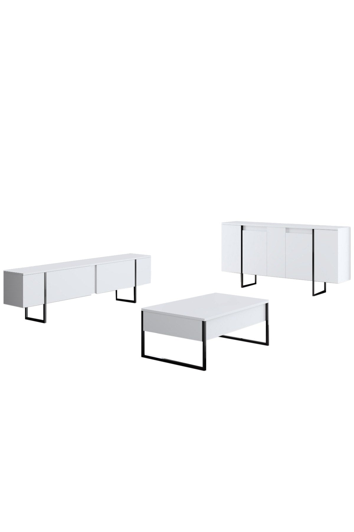 Meubelsets - Meubelset Wit Luxe - Salontafel + TV Meubel + Dressoir - Zwart Frame - Dimehouse