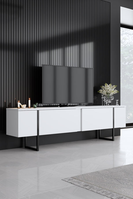 Furniture Set White Luxury - Coffee Table + TV Cabinet + Dresser - Black Frame